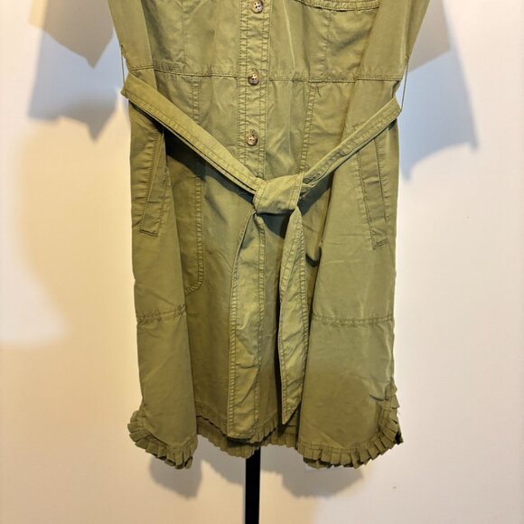 J. Crew Olive Utility Button Front Ruffle Hem Shirt Dress - Picture 5 of 9
